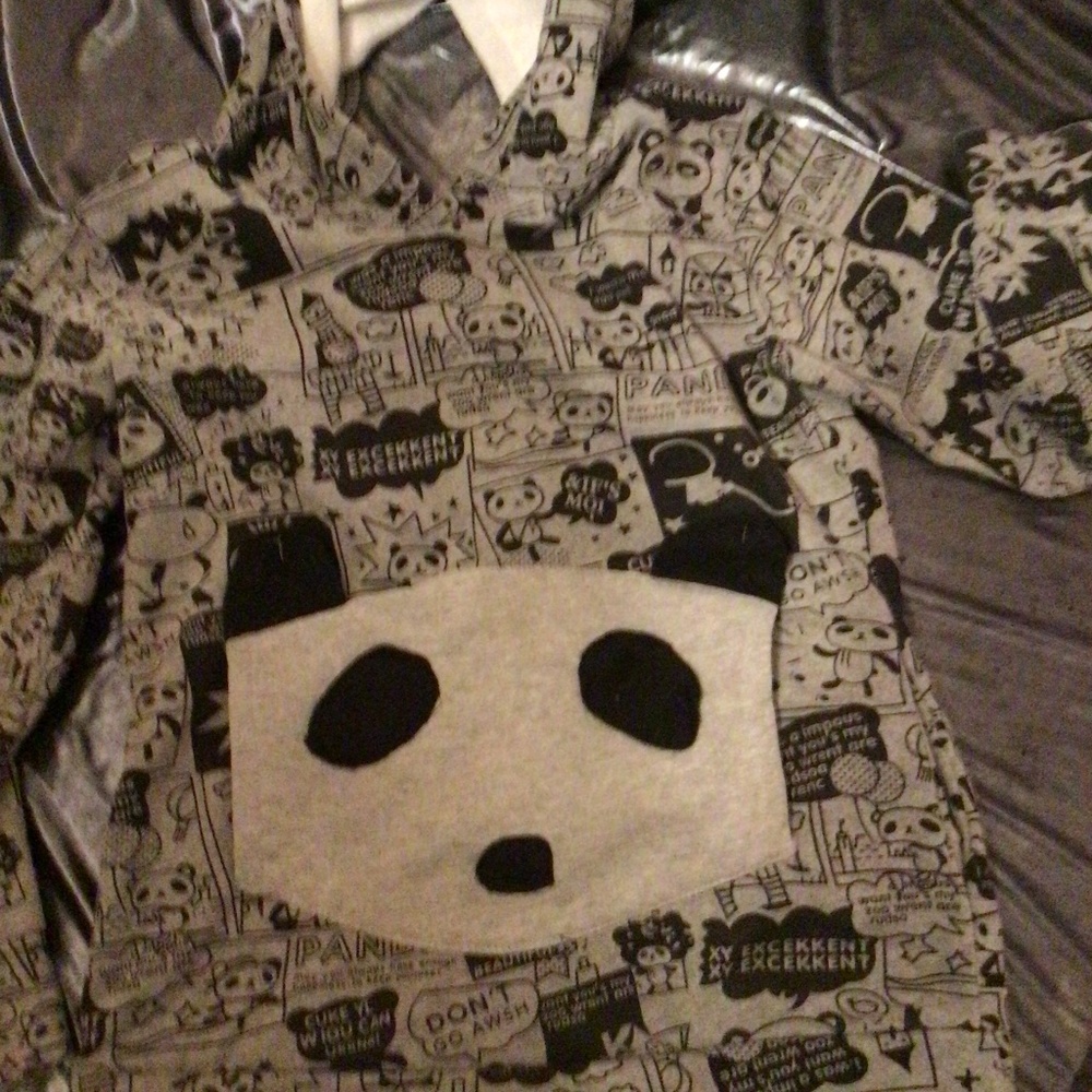 Girls Woman REVERSIBLE hoodsy One side Panda pouch/zip up jacket with2sided hood